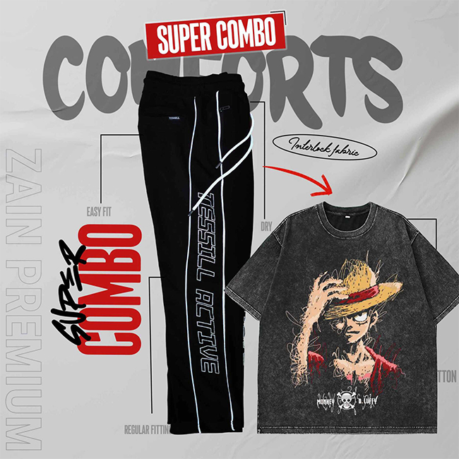 Cosplay Luffy Men & Interlock Regular Fit Trouser Combo